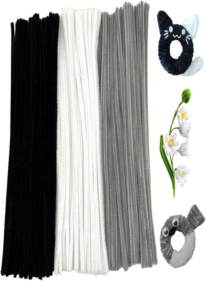 3A Featuretail 300Pc Set Tri Color Combo Pipe Cleaners Craft, Pipe Cleaners Chenille Stem Fuzzy Sticks Craft Supplies for flowers making, Home DIY (White,Black,Grey) - Image 1